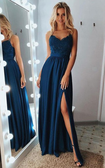 Simple Spaghetti A Line Floor-length Sleeveless Jersey Evening Dress with Sequins