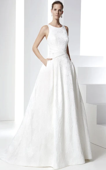 Long Scoop Lace Wedding Dress With Sweep Train And Straps