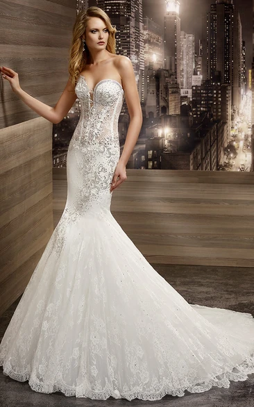 Sweetheart Mermaid Beaded Bridal Gown With Floral Embroidery And Brush Train