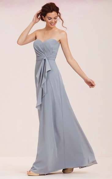 Sweetheart Long Bridesmaid Dress With Pleats And Knot Detail