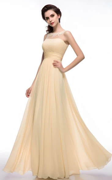 Bateau Neck Chiffon Sleeveless Evening Dress Casual & Beautiful Prom Dress
