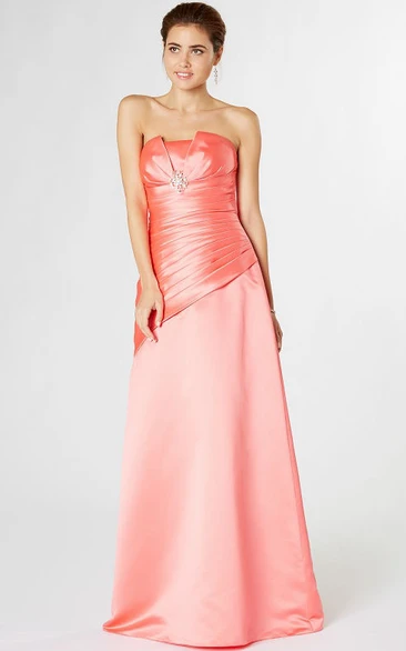 Strapless Ruched Satin Bridesmaid Dress With Cascading Ruffles