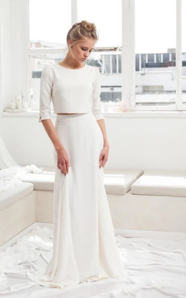 Graceful Jewel Neck Two Piece Half Sleeve Bridal Gown