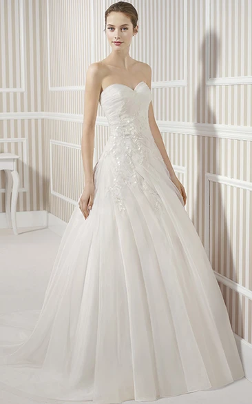 A-Line Draped Sweetheart Long Organza Wedding Dress With Criss Cross And Cape