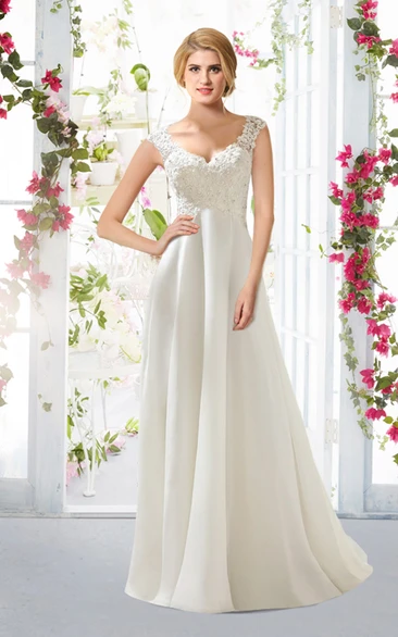 Country Style A-line Satin Wedding Dress With Lace Bodice