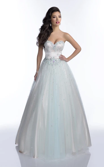 Sleeveless A-Line Sweetheart Tulle Prom Dress With Open Back And Shining Sequins