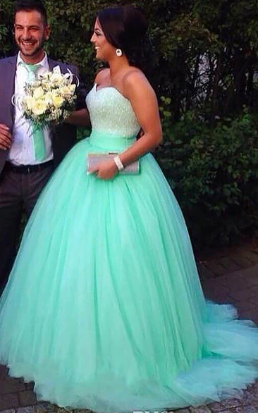 CapSleeveless Sweep Brush Train Ball Gown Sweetheart Tulle Sequins Dress