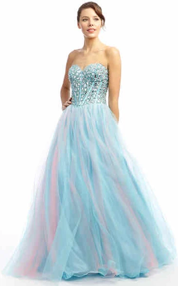 Maxi Sweetheart Beaded Tulle Prom Dress With V Back