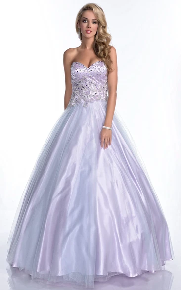Sweetheart A-Line Tulle Prom Dress With Glimmering Rhinestone Bodice