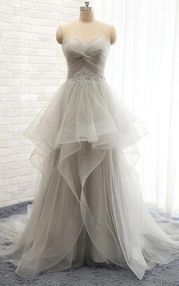 A Line Sweetheart Tulle Lace-up Corset Back Wedding Dress