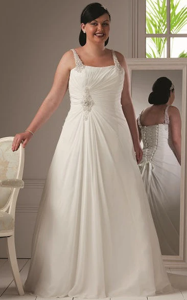 Pearl Straps A-Line Organza Bridal Gown With Lace Up