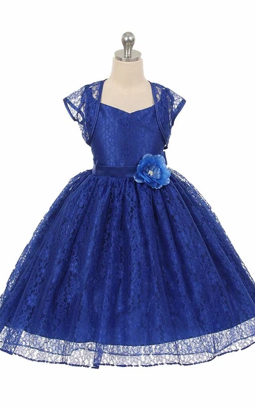 High-Low Criss-Cross Floral Lace Flower Girl Dress With Sash