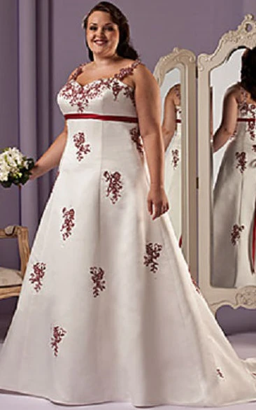 Wedding gown with red hot sale accents