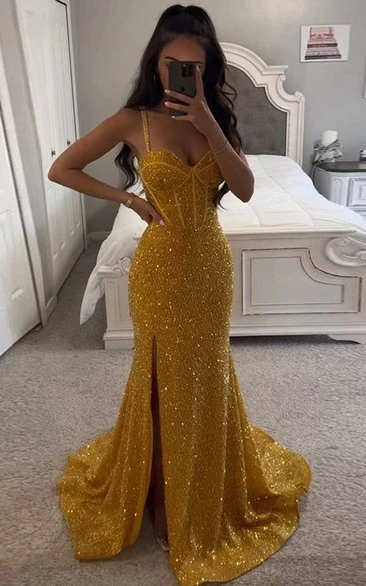 Mermaid Sequins V-neck Country Garden Prom Dress Sexy Casual