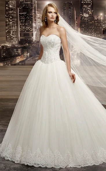 Sweetheart Beaded A-Line Bridal Gown With Brush Train And Lace-Up Back