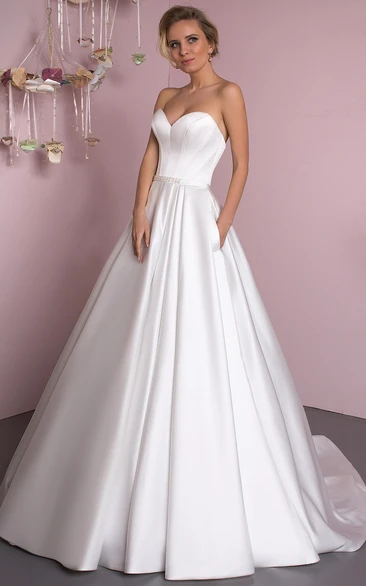 Ball Gown Floor-Length Sweetheart Satin Wedding Dress With Corset Back