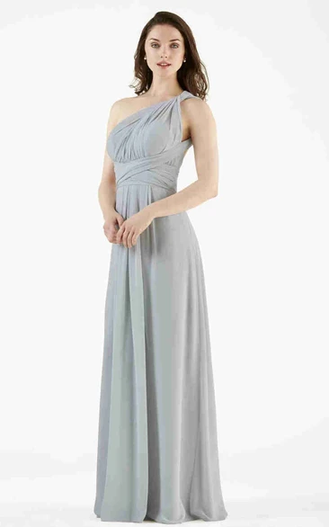 One-Shoulder Ruched Sleeveless Floor-Length Chiffon Bridesmaid Dress