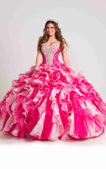 Lace-Up Back Sweetheart Ball Gown With Cascading Ruffles