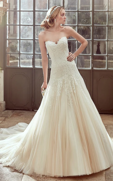 Sweetheart Wedding Dress With Pleated Tulle Skirt and Drop Waist