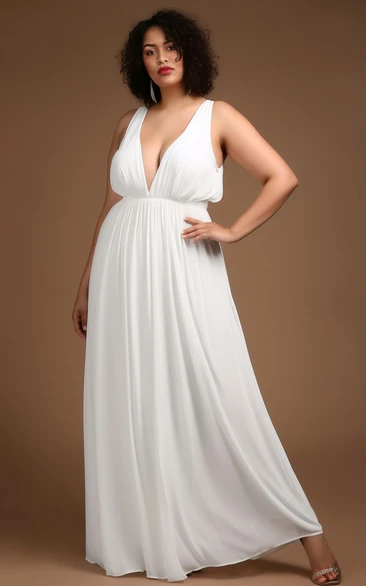 Plus Size A-Line Wedding Dress Chiffon Sleeveless V-neck Bohemian Elegant Country Garden Beach