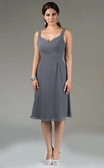 Criss Cross Top Knee Length Chiffon Bridesmaid Dress With Double Straps