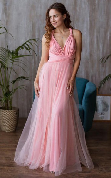 Modern Convertible V-neck Jersey Bridesmaid Dress With Cross Back