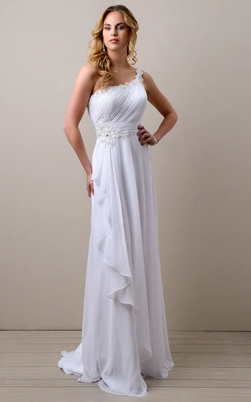 Side Draping A-Line Chiffon Wedding Dress With One-Shoulder And Ruched Bodice