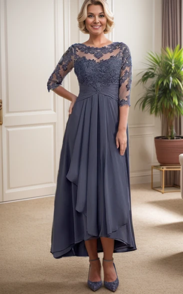 Modest Mother of Bride Dress Long Sleeve Winter with Sheath Chiffon Bateau Neck Ankle-length