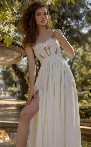 ワンピース PLEATS LONG DRESS UNOF One Shoulder Pleated Chiffon Bridesmaid Dress with Sleeves