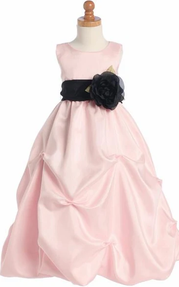 Floral Ruched Floral Organza Flower Girl Dress With Sash