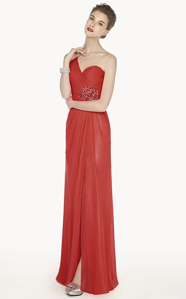 One Shoulder Chiffon Long Prom Dress With Front Split And Back Keyholes