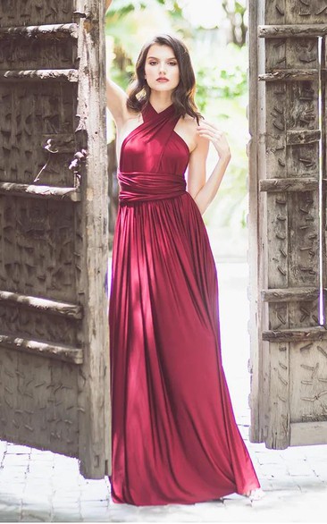 Elegant Convertible Jersey Bridesmaid Dress With Halter Neck And Straps Back