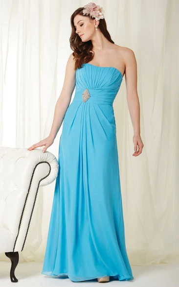 Strapless Floor-Length Jeweled Chiffon Bridesmaid Dress With Draping And Lace Up