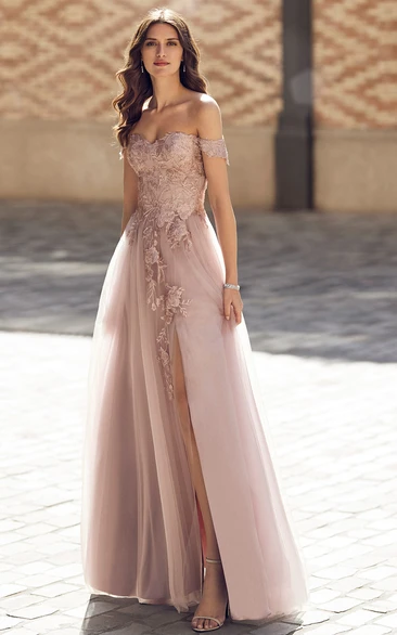 Romantic Off-the-shoulder Lace Tulle Prom Dress A-Line