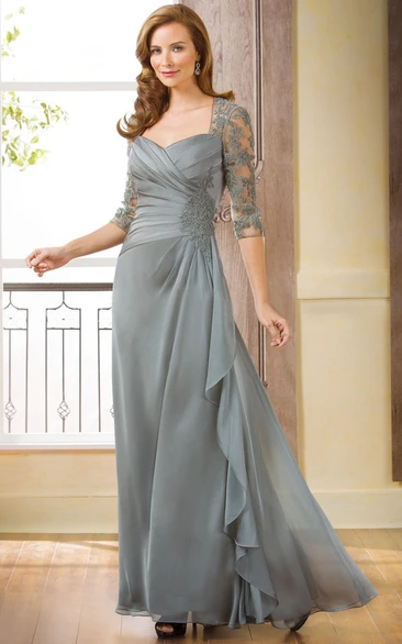 3-4 Sleeved Long Gown With Ruffle And Appliques