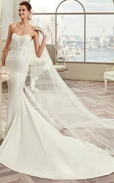 Strapless Sheath Bridal Gown With Lace Corset And Court Train
