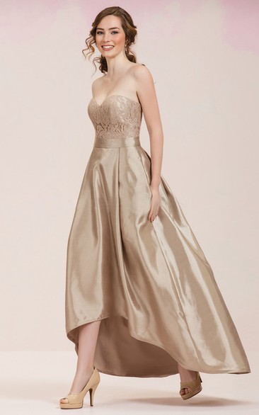 Sweetheart A-Line High-Low Gown With Lace Detail