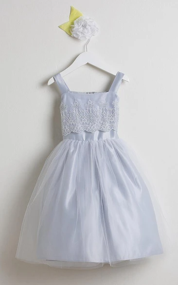 Spaghetti Embroideried Tiered Tulle&Organza Flower Girl Dress