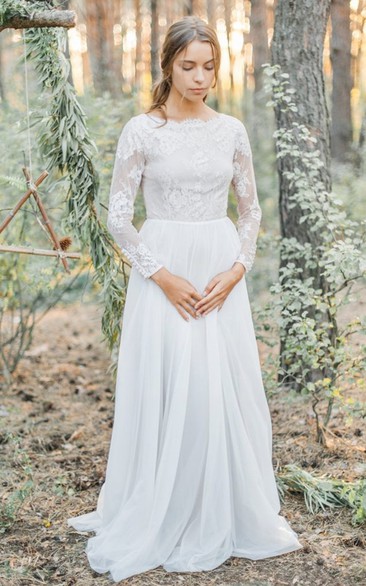 Modest A Line Lace Tulle Bateau Wedding Dress with Ruching