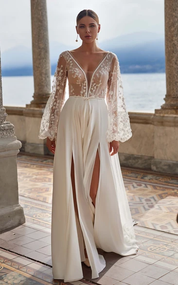 Bohemian Chiffon A-Line Wedding Dress with V-neck and Deep-V Back Chiffon A-Line Bohemian V-neck Deep-V Back Wedding Dress