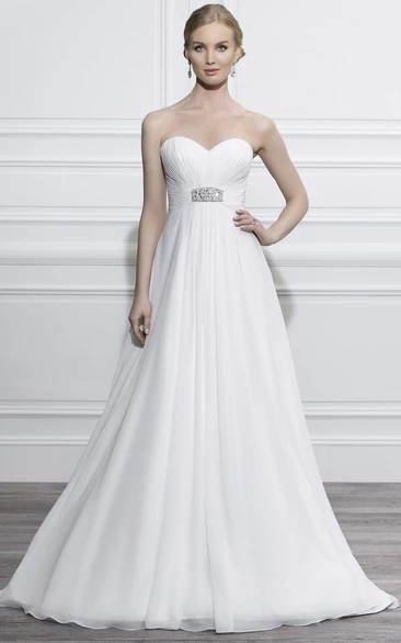 A-Line Ruched Sweetheart Empire Chiffon Wedding Dress
