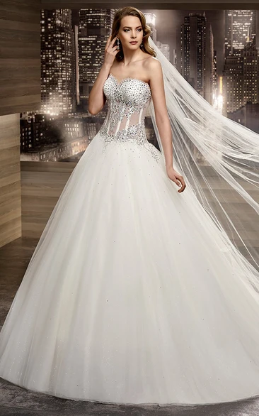Sweetheart A-Line Bridal Gown With Beaded Embellishment And Brush Train
