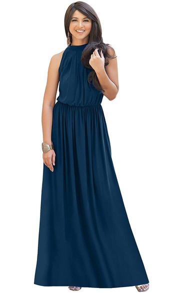 Sexy A Line Chiffon Halter High Neck Prom Dress With Ruching