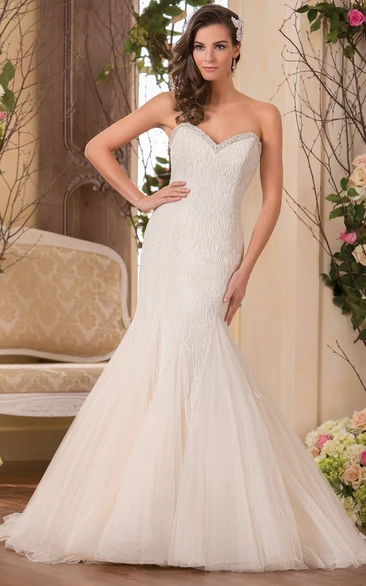 Sweetheart Mermaid Gown With Beadings And Lace-Up Back