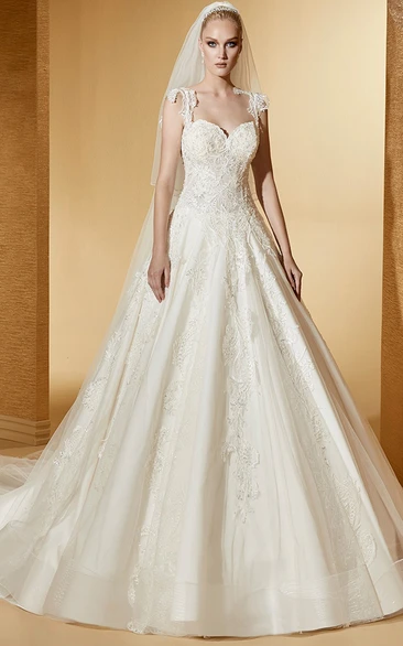 Angel Sweetheart A-Line Appliques Gown With Lace Straps And Brush Train
