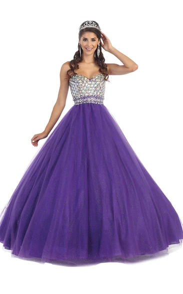 Ball Gown Sweetheart Sleeveless Backless Dress With Crystal Detailing