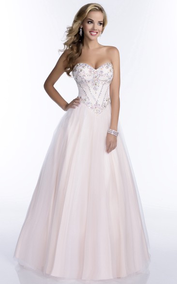 Tulle Sweetheart A-Line Prom Dress With Beaded Bodice And Irregular Waistline