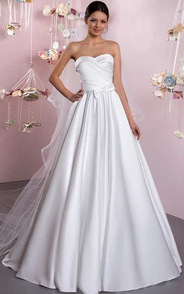 Ball Gown Sweetheart Satin Wedding Dress With Ruching And Lace Up