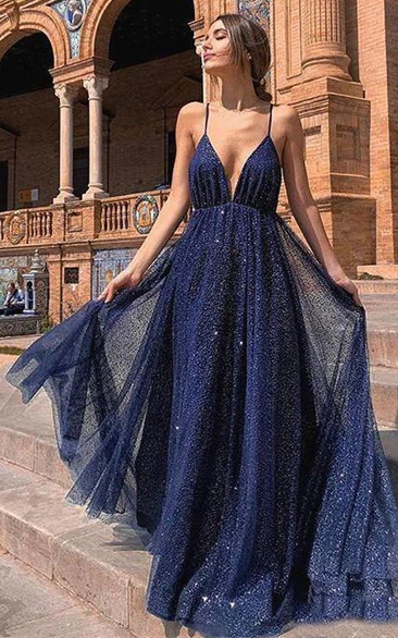 A Line Sleeveless Sequins Modern Backless Evening Dress with Pleats