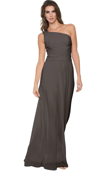 Floor-Length Ruched One-Shoulder Sleeveless Chiffon Muti-Color Convertible Bridesmaid Dress